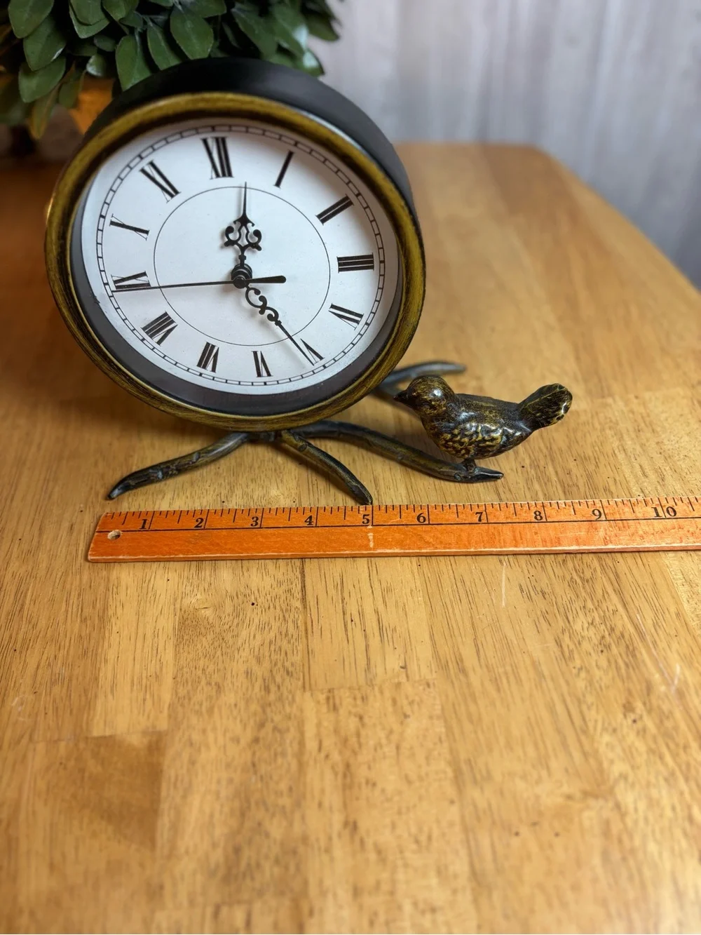 Rustic Bronze Finish Bird on Branch Analog Table Clock Decorative Home Decor
